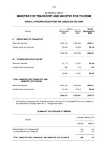 639 ESTIMATES[removed]MINISTER FOR TRANSPORT AND MINISTER FOR TOURISM ANNUAL APPROPRIATIONS FROM THE CONSOLIDATED FUND* _____________________________________________________________________________________