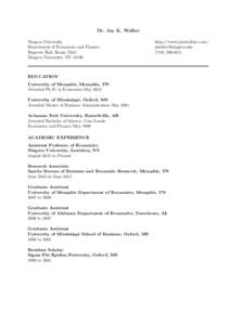 Dr. Jay K. Walker Niagara University Department of Economics and Finance Bisgrove Hall, Room 254J Niagara University, NY 14109