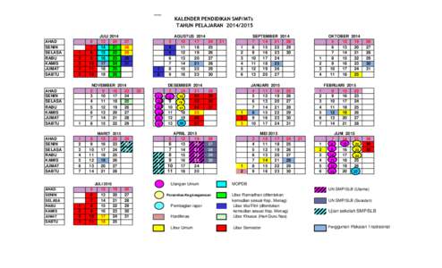 KALENDER PENDIDIKAN SMP/MTs TAHUN PELAJARAN[removed]AHAD SENIN SELASA RABU