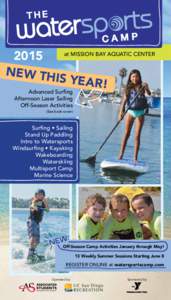 at MISSION BAY AQUATIC CENTER 2015 NEW TH IS YEAR! Advanced Surfing Afternoon Laser Sailing