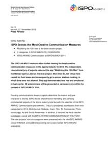 Weltweit führende Sport-Business-Plattform[removed]Januar 2014, Messe München The world’s leading sports business platform January, [removed], Messe München, Germany www.ispo.com