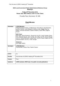Final minutes of LGRG 6 meeting 23rd November NICE Local Government Public Health External Reference Group Meeting 6 Friday 23rd November 2012 Venue: Dee, NICE offices, Level 1A, City Tower,