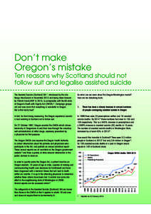 Don’t make Oregon’s mistake Ten reasons why Scotland should not follow suit and legalise assisted suicide The Assisted Suicide (Scotland) Bill 1, introduced by the late Margo MacDonald in November 2013 and being take