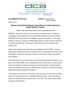 OFFICE OF PUBLIC AFFAIRS 1625 North Market Boulevard, Suite N-323, Sacramento, CA[removed]P[removed]F[removed] | www.dca.ca.gov FOR IMMEDIATE RELEASE