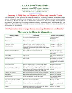 B.C.E.P. Solid Waste District towns of Barnstead – Chichester – Epsom – Pittsfield 115 Laconia Road – P.O. Box 426 – Pittsfield, NH[removed]