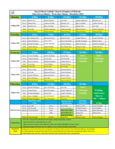 Sacred Heart Catholic Church, Kingdom of Bahrain Altar Servers Roster - Week days Masses - December[removed]Dec  Monday