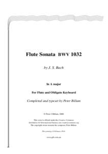 Flute Sonata BWV 1032 by J. S. Bach In A major For Flute and Obligato Keyboard
