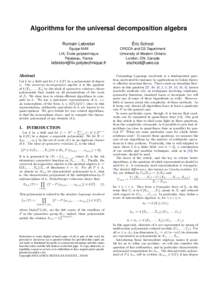 Algorithms for the universal decomposition algebra Romain Lebreton Éric Schost  Équipe MAX