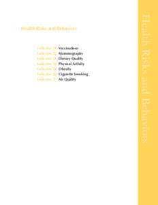 Indicator 21: Vaccinations Indicator 22: Mammography Indicator 23: Dietary Quality Indicator 24: Physical Activity Indicator 25: Obesity Indicator 26: Cigarette Smoking