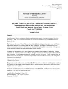 Notice of Determination Municipal Small Separate Storm Sewer Systems NPDES Permit TNS000000 Page 1 of 53  NOTICE OF DETERMINATION