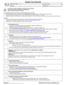 Student Visa Checklist Appli a t s Na e Passport No.  Email ID