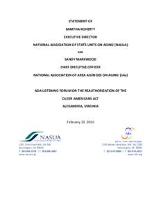 STATEMENT OF MARTHA ROHERTY EXECUTIVE DIRECTOR NATIONAL ASSOCIATION OF STATE UNITS ON AGING (NASUA) AND