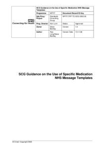SCG Guidance on the Use of Specific Medication NHS Message Templates Programme NPFIT