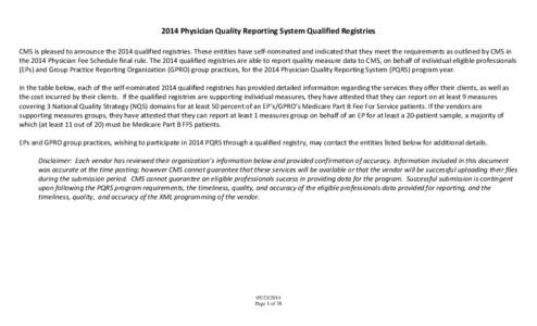 2014 Qualified Registries