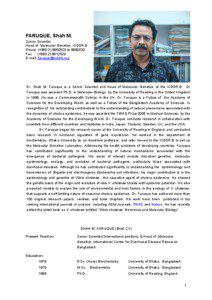 FARUQUE, Shah M. Senior Scientist Head of Molecular Genetics, ICDDR,B