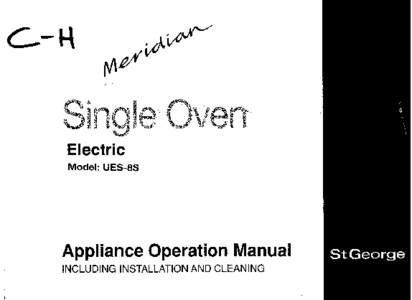 Electric Model: UES-8S Appliance Operation Manual INCLUDING INSTALLATION AND CLEANING