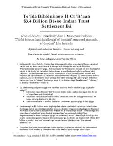 W11shindoon Bi’aah Hwiin7t’9 W11shindoon Haz’32di District of Columbiadi  Ts’7d1 B7h0ln7ihgo &[ Ch’7t’aah $3.4 Billion B4eso Indian Trust Settlement B1 ______________________________