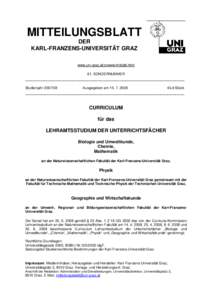 MITTEILUNGSBLATT DER KARL-FRANZENS-UNIVERSITÄT GRAZ www.uni-graz.at/zvwww/miblatt.html 61. SONDERNUMMER