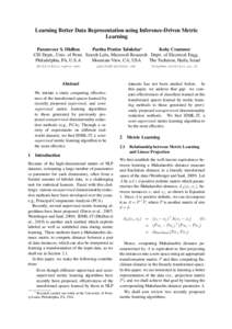 Learning Better Data Representation using Inference-Driven Metric Learning Paramveer S. Dhillon Partha Pratim Talukdar∗ Koby Crammer CIS Deptt., Univ. of Penn. Search Labs, Microsoft Research Deptt. of Electrical Engg.