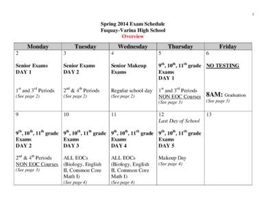 1  Spring 2014 Exam Schedule Fuquay-Varina High School Overview