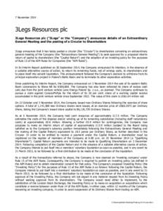 7 November3Legs Resources plc 3Legs Resources plc (