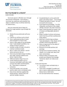 2463 State Road 16, West P.O. Box 278 Green Cove Springs, FL[removed]Phone[removed] • Fax[removed]Are You Ready for a Storm?