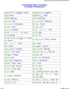 1 of 36  http://ccat.sas.upenn.edu/plc/tamilweb/tamilenglish.html (Tamil-English Basic Vocabulary) University of Pennsylvania