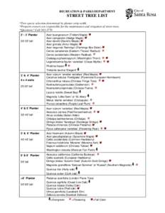 RECREATION & PARKS DEPARTMENT  STREET TREE LIST *Tree specie selection determined by planter strip width. *Property owners are responsible for the maintenance and irrigation of street trees. *Questions? Call[removed]