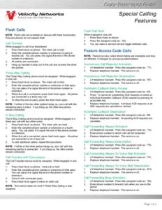 Special Calling Features Quick Reference Guide