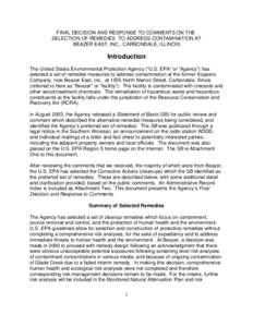 Final decision and response to comments on the selection of remedies to address contamination at Beazer East, Inc., Carbondale, Illinois