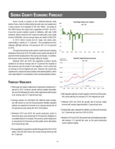 Sierra County Economic Forecast Sierra County is located on the California-Nevada state border. It was a hub of activity during the gold rush, and experienced a large amount of in-migration in the mid 1800’s. According