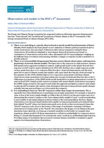 Observations and models in the IPCC’s 5th Assessment Myles Allen & Richard Millar School of Geography and the Environment (ECI) and Department of Physics, University of Oxford, & Oxford Martin Programme on Resource Ste