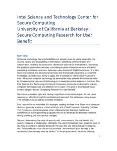 Intel Science and Technology Center for Secure Computing University of California at Berkeley: Secure Computing Research for User Benefit Overview