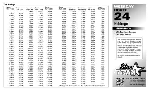 StarTran Route 24 - Holdrege Weekday Service