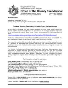 Grays Harbor County Department of Public Services Office of the County Fire Marshal 100 West Broadway Avenue, Suite 31 Montesano, Washington[removed]