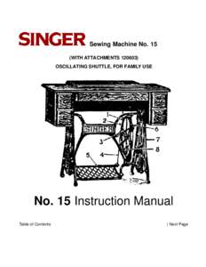 Sewing Machine No. 15 (WITH ATTACHMENTS[removed]OSCILLATING SHUTTLE, FOR FAMILY USE No. 15 Instruction Manual Table of Contents