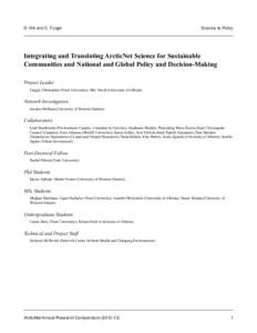 D. Hik and C. Furgal  Science to Policy Integrating and Translating ArcticNet Science for Sustainable Communities and National and Global Policy and Decision-Making