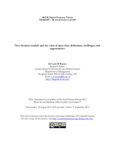 RCUK Digital Economy Theme NEMODE – 3K Small Grants Call 2013 New business models and the value of open data: definitions, challenges and opportunities