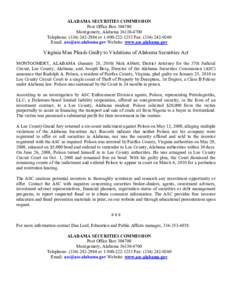 ALABAMA SECURITIES COMMISSION Post Office Box[removed]Montgomery, Alabama[removed]Telephone: ([removed]or[removed]Fax: ([removed]Email: [removed] Website: www.asc.alabama.gov