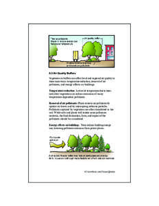 6.3 Air Quality Buffers Vegetation in buffers can affect local and regional air quality in three main ways: temperature reduction, removal of air pollutants, and energy effects on buildings. Temperature reduction: Lower 