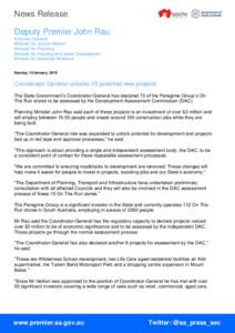 News Release Deputy Premier John Rau Attorney-General Minister for Justice Reform Minister for Planning Minister for Housing and Urban Development