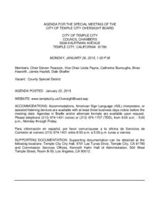 AGENDA FOR THE SPECIAL MEETING OF THE CITY OF TEMPLE CITY OVERSIGHT BOARD CITY OF TEMPLE CITY COUNCIL CHAMBERS 5938 KAUFFMAN AVENUE TEMPLE CITY, CALIFORNIA 91780