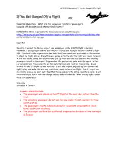 ACTIVITY/Recreation/“If You Get Bumped Off a Flight”  KEY Essential Question: What are the consumer rights for passengers bumped off domestic and international flights? DIRECTIONS: Write responses to the following sc