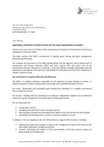 The Hon Peter Walsh MLA  Minister for Agriculture and Food Security  8 Nicholson Street  EAST MELBOURNE  VIC  3002    Dear Minister, 