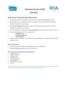 2013  Ambulance Service of NSW State level  Quality Systems Assessment (QSA) Self-Assessment