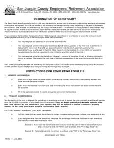 San Joaquin County Employees’ Retirement Association 6 S. El Dorado Street, Suite 400 • Stockton, CA 95202 • ([removed] • ([removed]Fax • www.sjcera.org DESIGNATION OF BENEFICIARY The Basic Death Benef