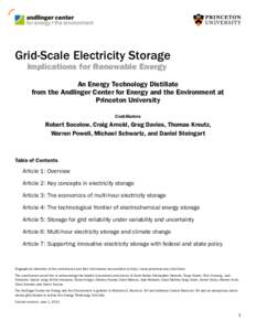 Grid-Scale Electricity Storage Implications for Renewable Energy An Energy Technology Distillate from the Andlinger Center for Energy and the Environment at Princeton University