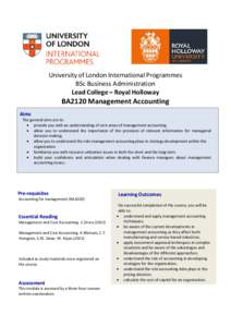 University of London International Programmes BSc Business Administration Lead College – Royal Holloway BA2120 Management Accounting