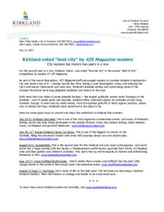 City of Kirkland Tourism News Release 123 – Fifth Avenue Kirkland, WAwww.explorekirkland.com