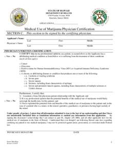 STATE OF HAWAII DEPARTMENT OF HEALTH 4348 Waialae Avenue, #648 Honolulu, Hawaii[removed]APPLICATION #_________________________